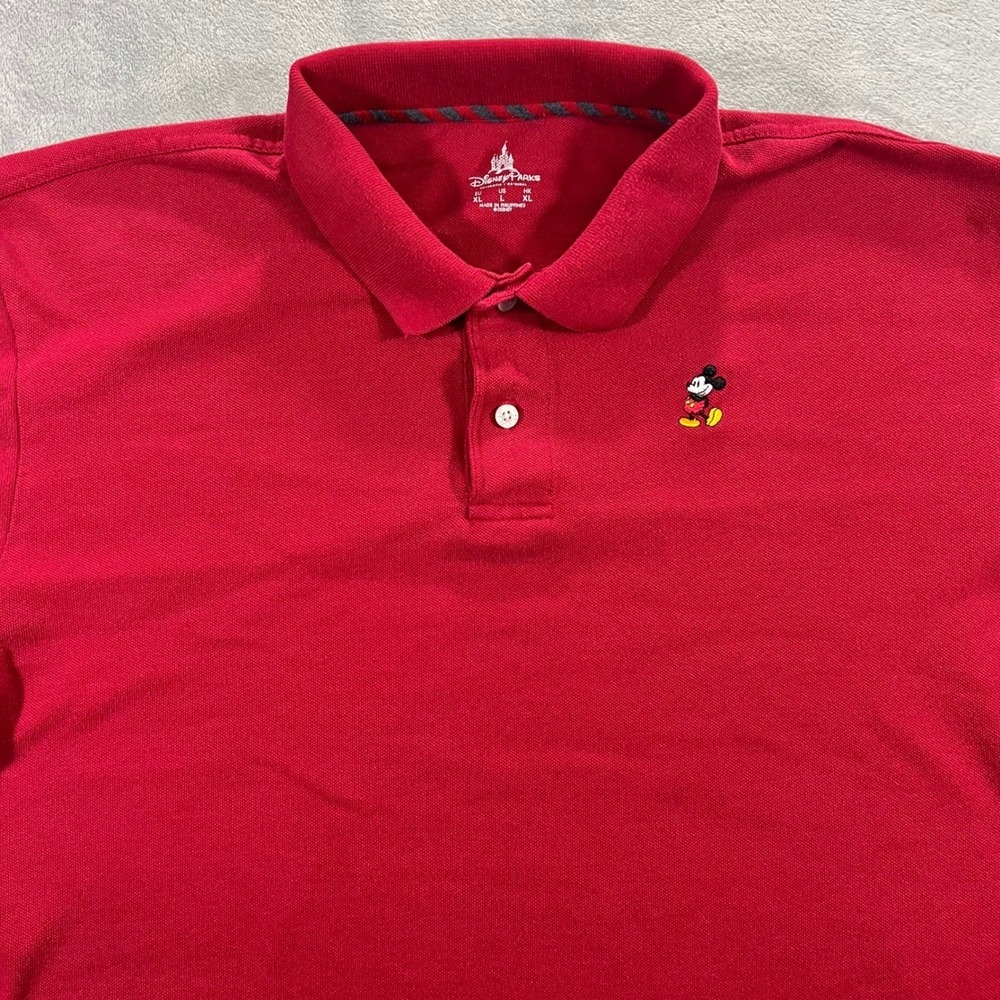 DISNEY PARKS Polo Shirt Mens Large Red Mickey Mouse Embroidered Pique Disneyland